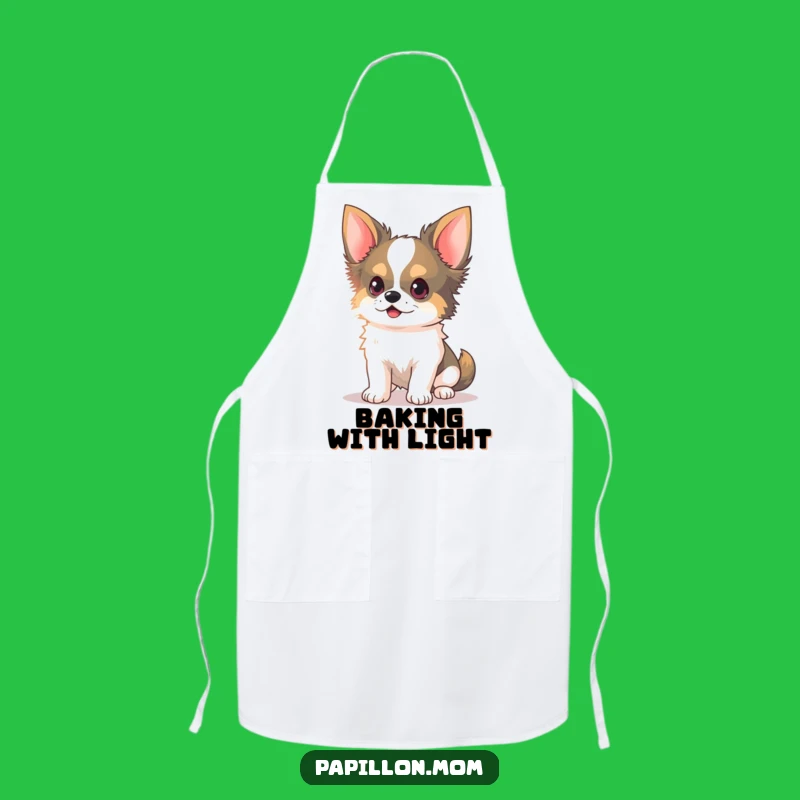 Funny Kawaii Papillon Dog Apron: Chef Chasing Light, Kitchen Fun!