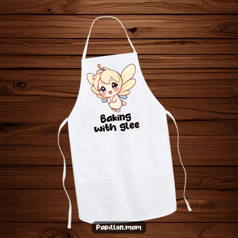 Funny apron featuring a character fluttering gracefully with a happy expression, making kitchen tasks cheerful and stylish.