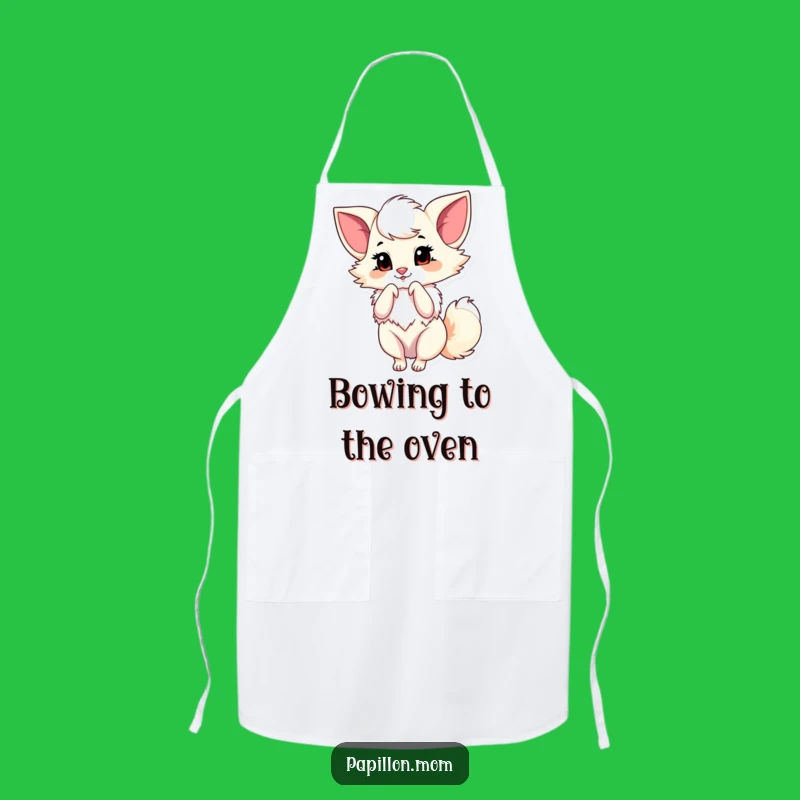 Funny Papillon Bow Apron: Chef Dog Lady Bowing, Hilarious Kitchen Gift!