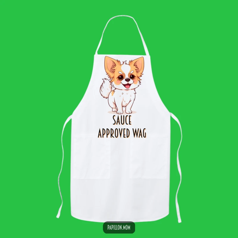 Funny Papillon Dog Tail Wag Apron - Cook With Canine Cheer