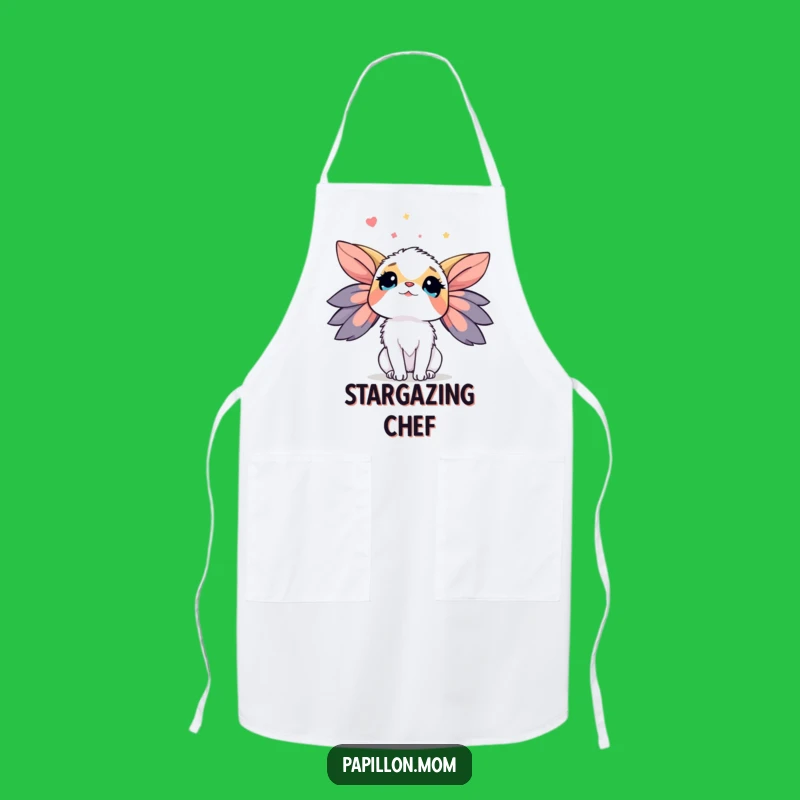 Funny Papillon Sky Apron: Chef Dog Lady Gazing Up, Hilarious Kitchen Gift!