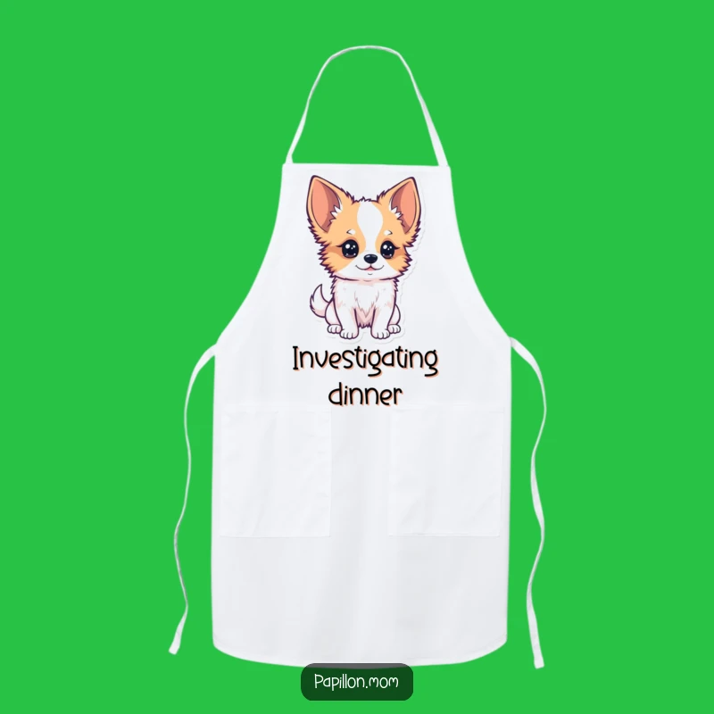 Funny Kawaii Papillon Dog Apron: Chef Observes Closely, Kitchen Fun!