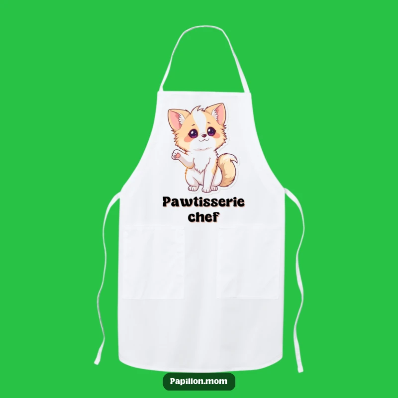 Funny Papillon Paw Apron: Chef Dog Lady Offering Paw, Hilarious Kitchen Gift!