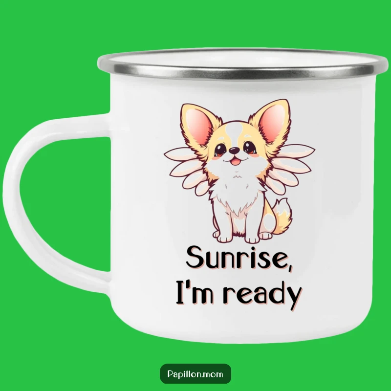 Funny Kawaii Papillon Dog Camping Mug: Adventure Wings, Outdoor Gift!
