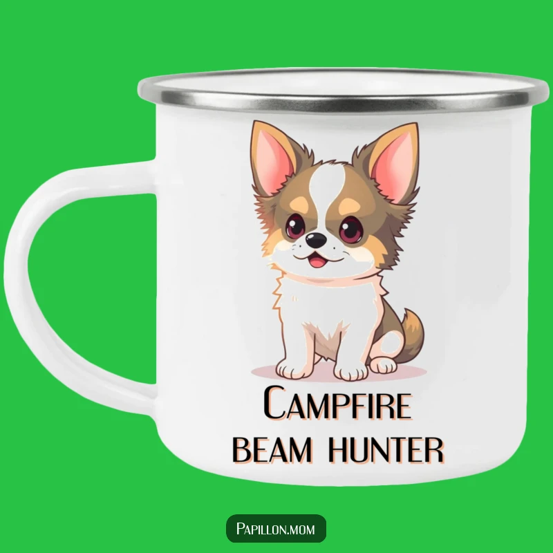 Funny Kawaii Papillon Dog Camping Mug: Light Hunter, Outdoor Fun!