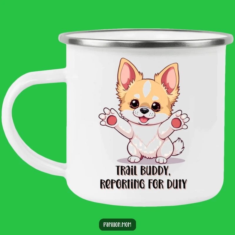 Funny Kawaii Papillon Dog Camping Mug: Playful Pup Adventure Gift!