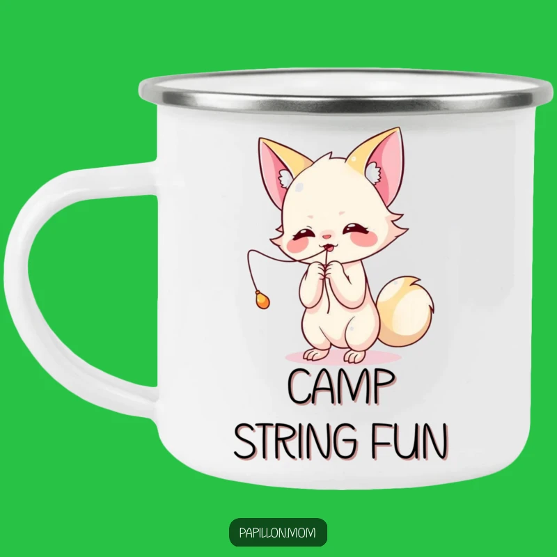 Funny Kawaii Papillon Play Camping Mug: Batting string, durable and a fun funny gift.