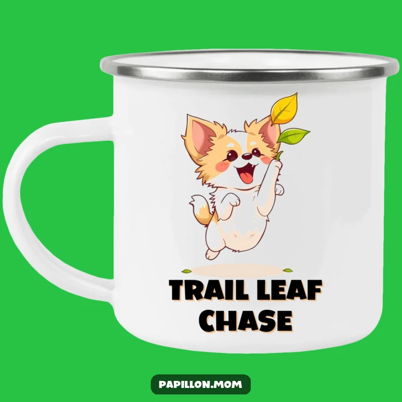 Funny Papillon Dog Leaf Catching Camping Mug: Adventure with a Humorous Pup!
