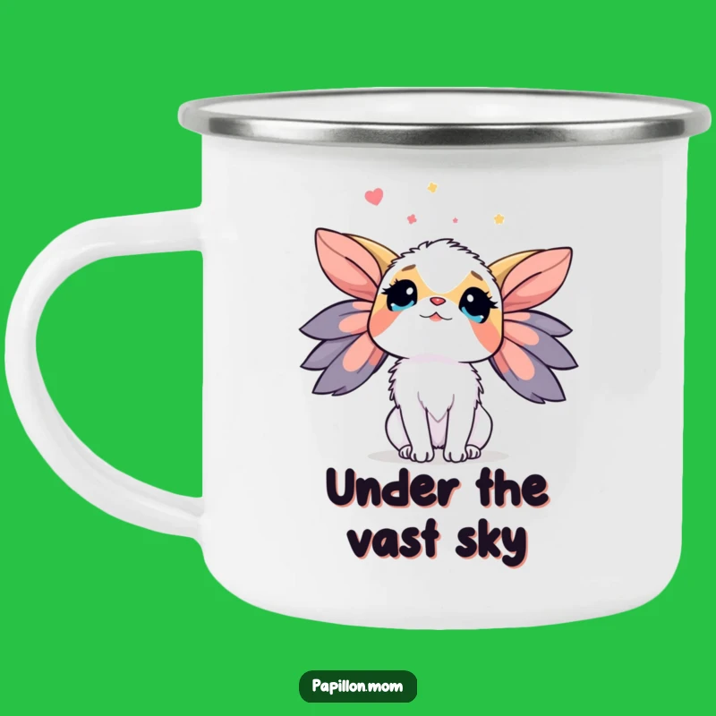 Funny Papillon Sky Camping Mug: Dreamy Dog Lady Cup, Great Outdoor Gift!