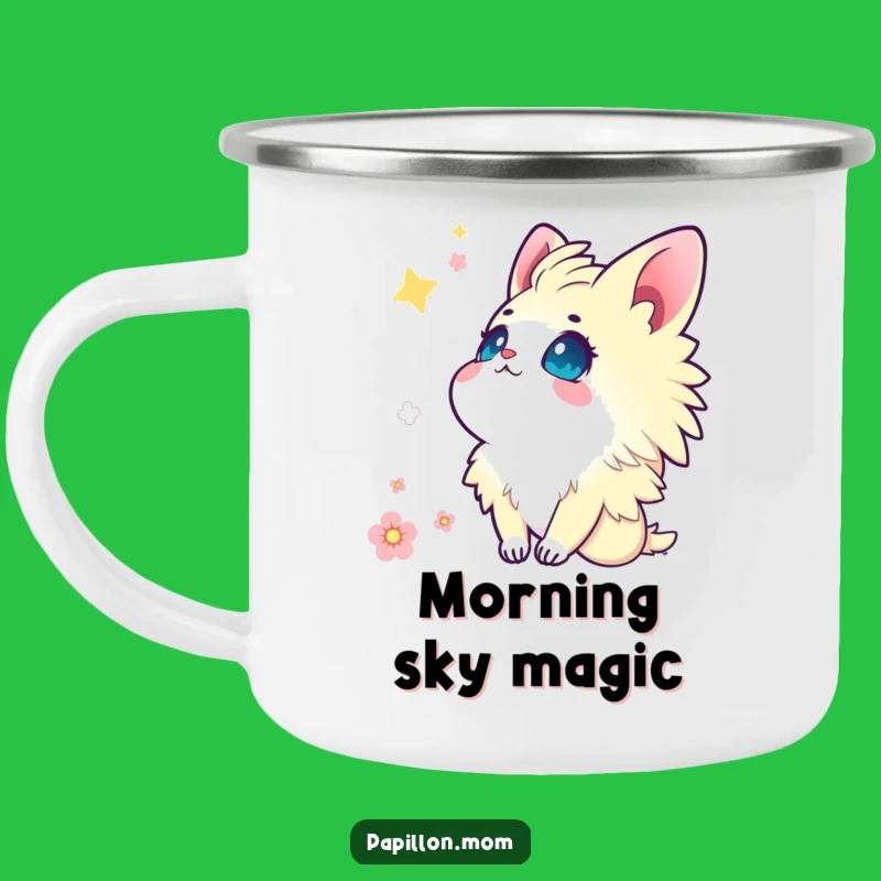 Funny Kawaii Papillon Camping Mug: Wonder-filled eyes, durable and a charming funny gift.