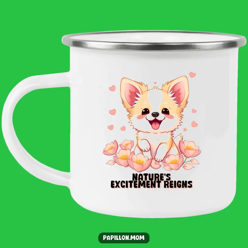 Funny Kawaii Papillon Dog Camping Mug, Excited Bichon Petal Cup, Gift
