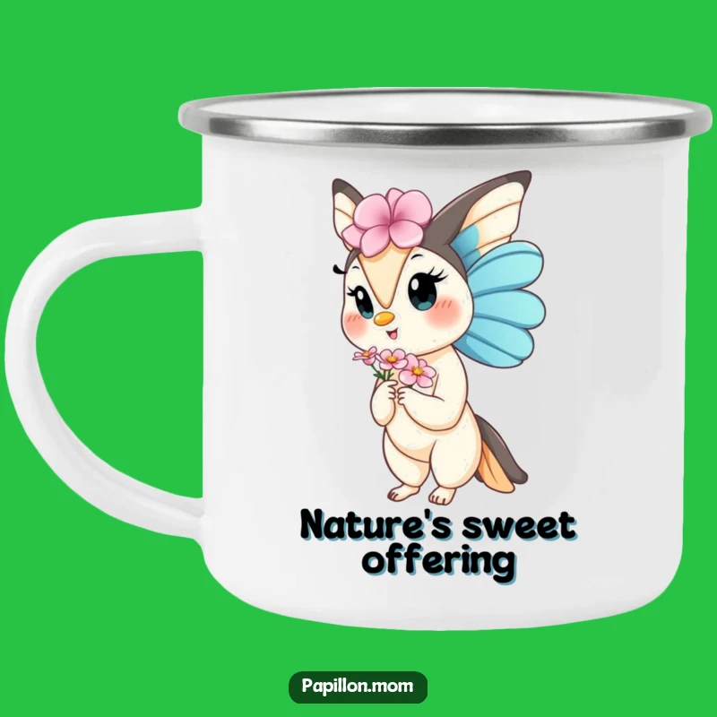 Funny Kawaii Papillon Lady Camping Mug: Flowers and Gentle Grace