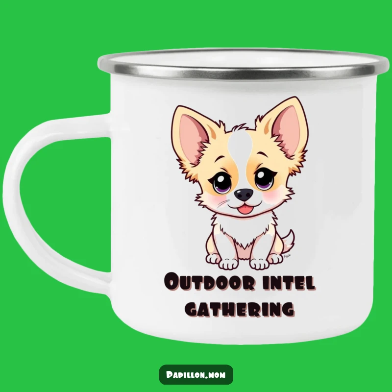 Funny Papillon Listening Ears Camping Mug - Curious Dog Outdoor Gift