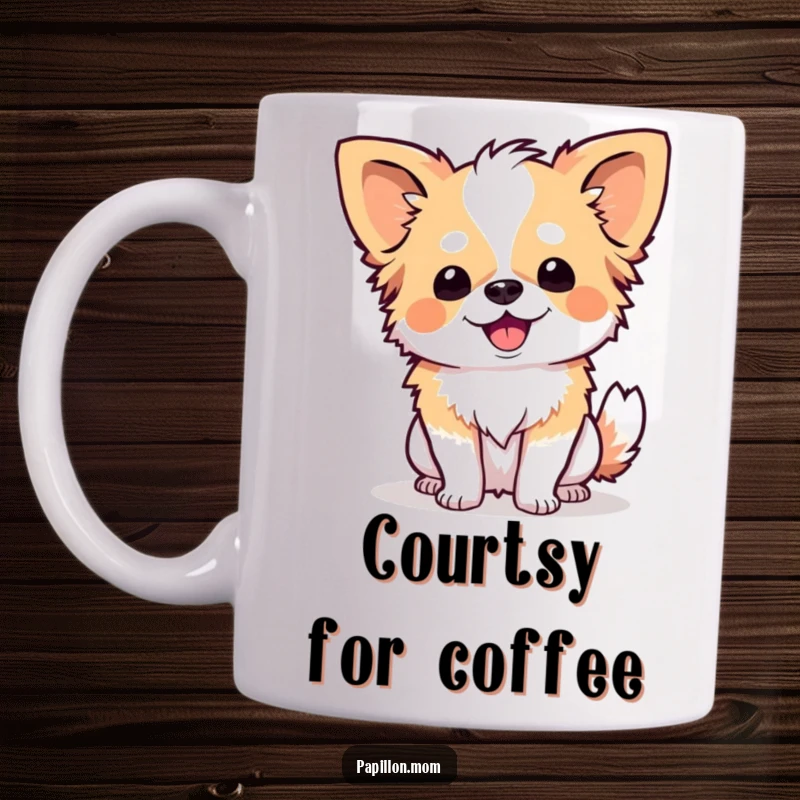 Funny Papillon dog with a beaming smile performing a polite curtsy, radiating happiness and good manners.