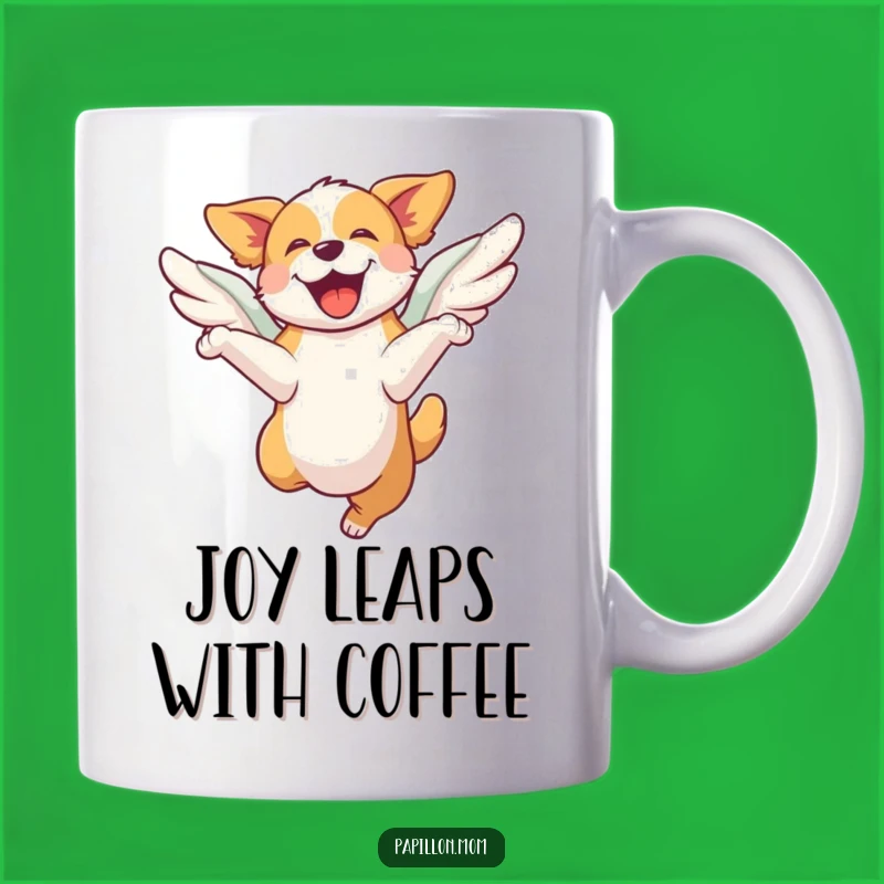 Funny Joyful Dog Mug: Leaping With Wings, Perfect Funny Gift!