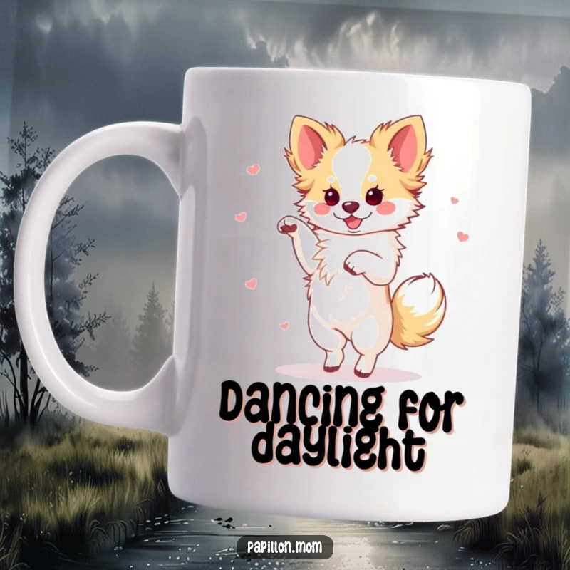 Funny Papillon dog performing an elegant dance with a flourish, full of life and joyful movement.