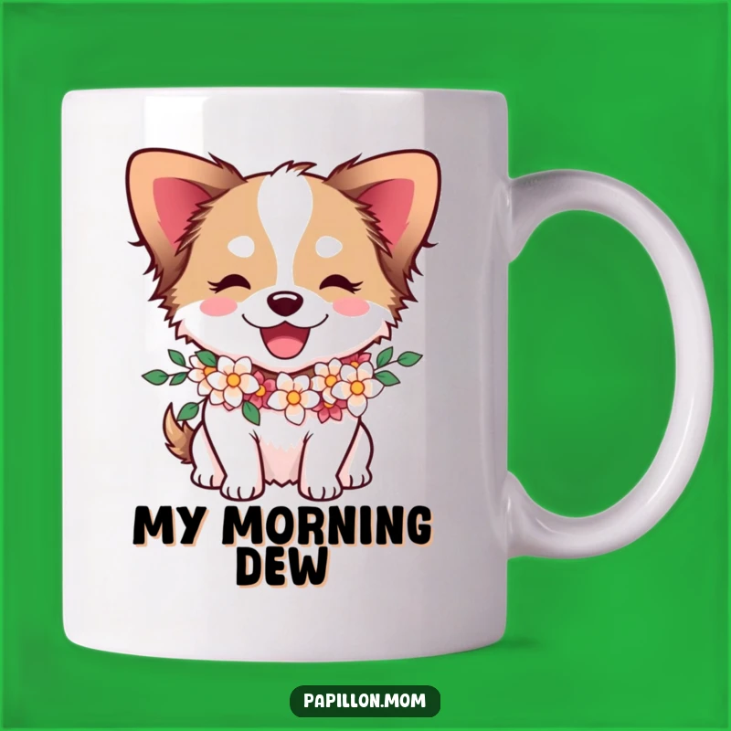 Funny Papillon Dog Flower Garland Mug - Adorable & Joyful Canine Gift!