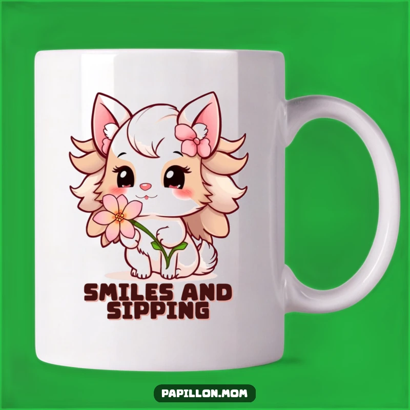 Funny Papillon Lady Mug: Flower Offering – Sweet & Hilarious Gift!