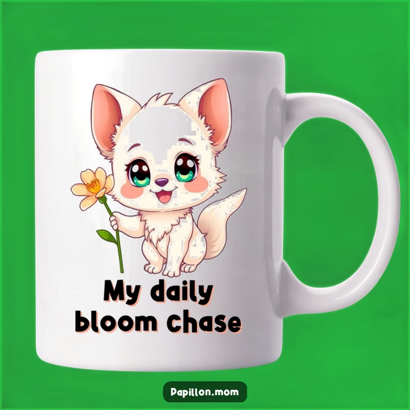 Funny Papillon Mug: Happy Papillon Flower Reach - Perfect Funny Gift for Dog Lovers!