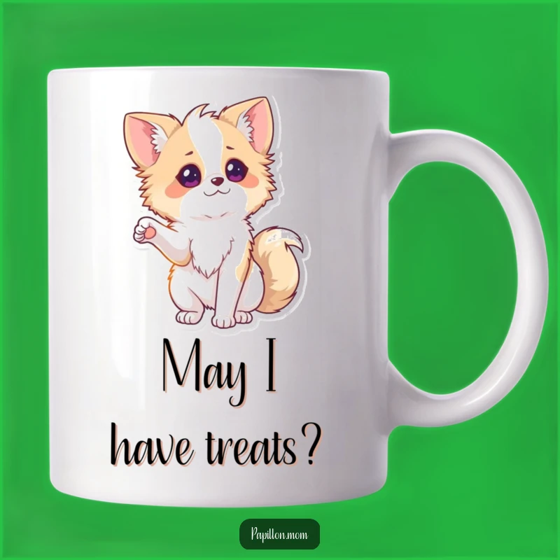 Funny Papillon Paw Mug: Playful Dog Lady Offering a Paw, Perfect Gift!