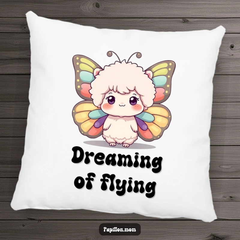 Funny pillow featuring a fluffy head with large, expressive butterfly wings, offering cozy comfort and a whimsical, magical touch.