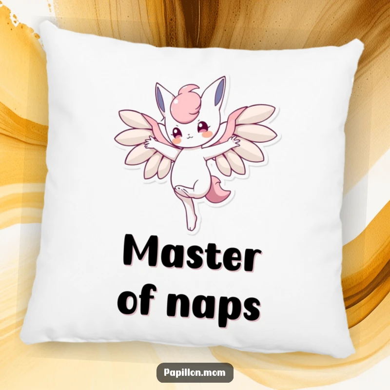 Funny pillow featuring a character balancing on one paw with wings outstretched, offering comfort and a visually dynamic accent.