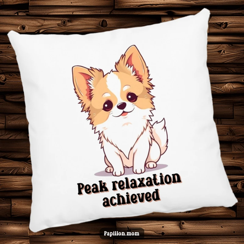 Funny Kawaii Papillon dog pillow, soft cushion with a serene pup enjoying a gentle breeze, cozy and decorative.