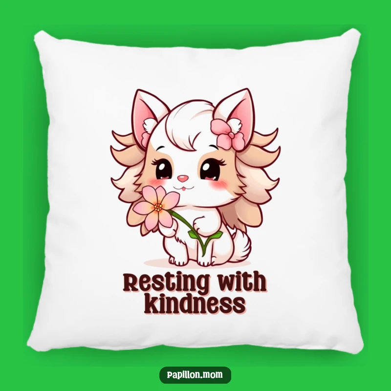 Funny Papillon Lady Pillow: Flower Offering – Cuddle with Sweetness!