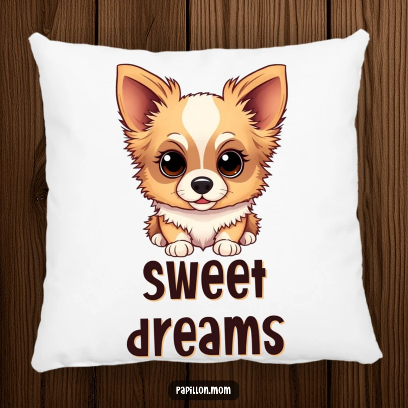 Funny Papillon dog pillow featuring a dog with a sweet, gentle, and inquisitive gaze, great for comfort.
