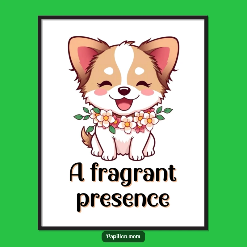 Funny Papillon Dog Flower Garland Digital Art - Instant Joyful Decor!