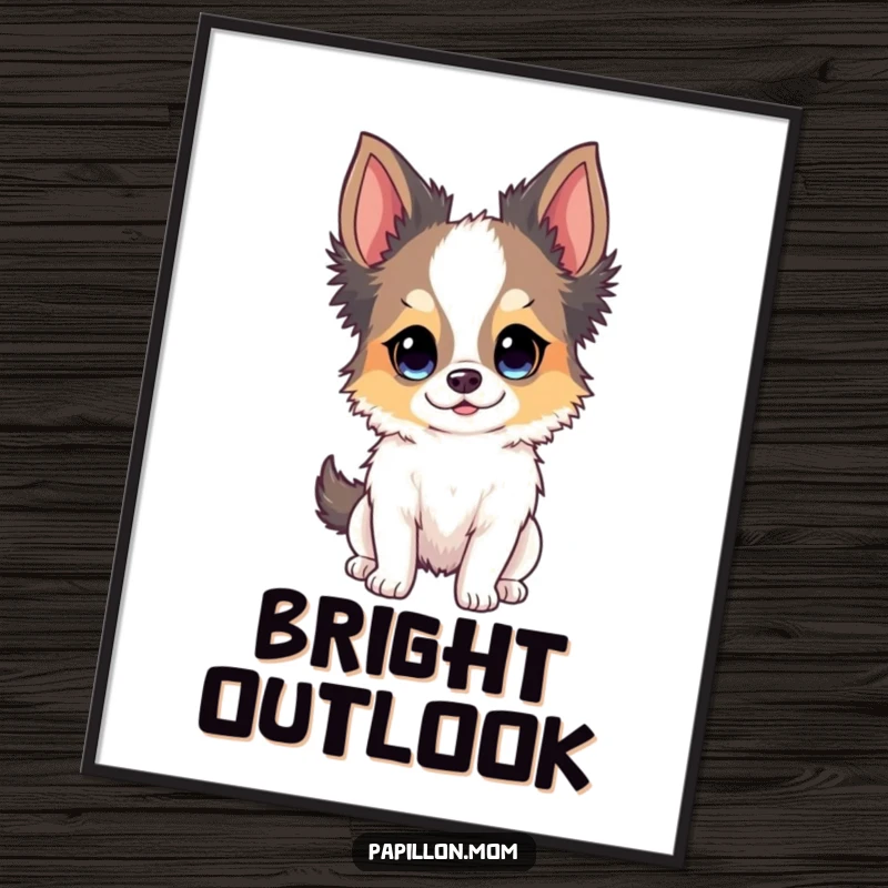 Funny Papillon dog digital art print showcasing a dog's bright, wide-eyed, and curious expression, ideal for decor.