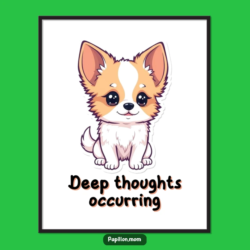 Funny Kawaii Papillon Dog Digital Art: Curious Observer, Instant Art!