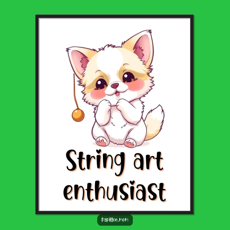 Funny Papillon Batting String Digital Art - Instant Joy for Dog Lovers!