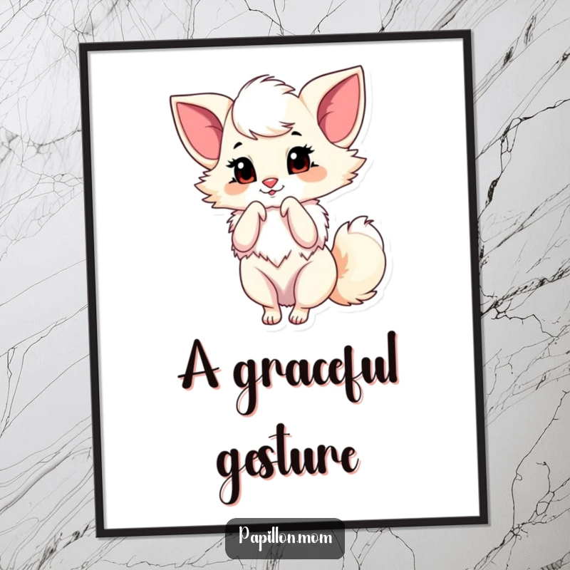 Funny Papillon Digital Art Print showing a lady dog doing a graceful little bow, perfect for instant, elegant humorous wall decoration.