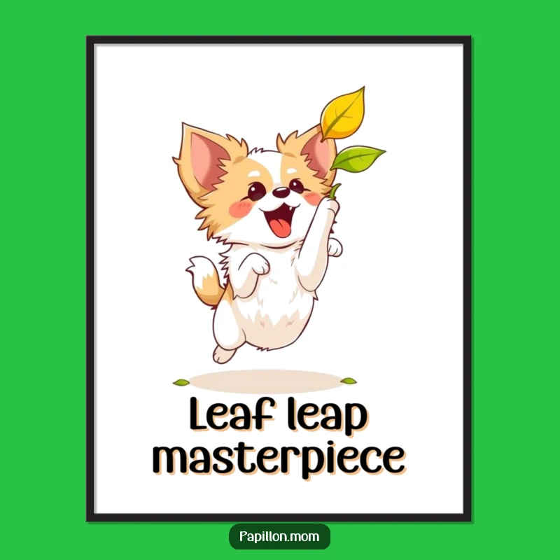 Funny Papillon Dog Leaf Catching Digital Art: Instant Joyful Decor!