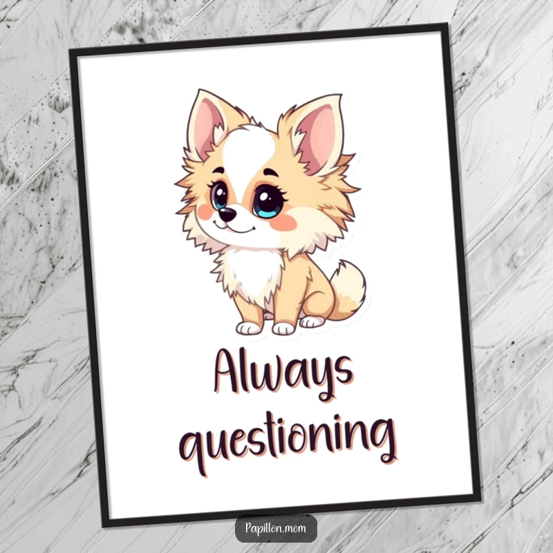 Funny Papillon Lady Digital Art Print of an inquisitive tilt of the head, offering instant intrigue and curious wall decor.