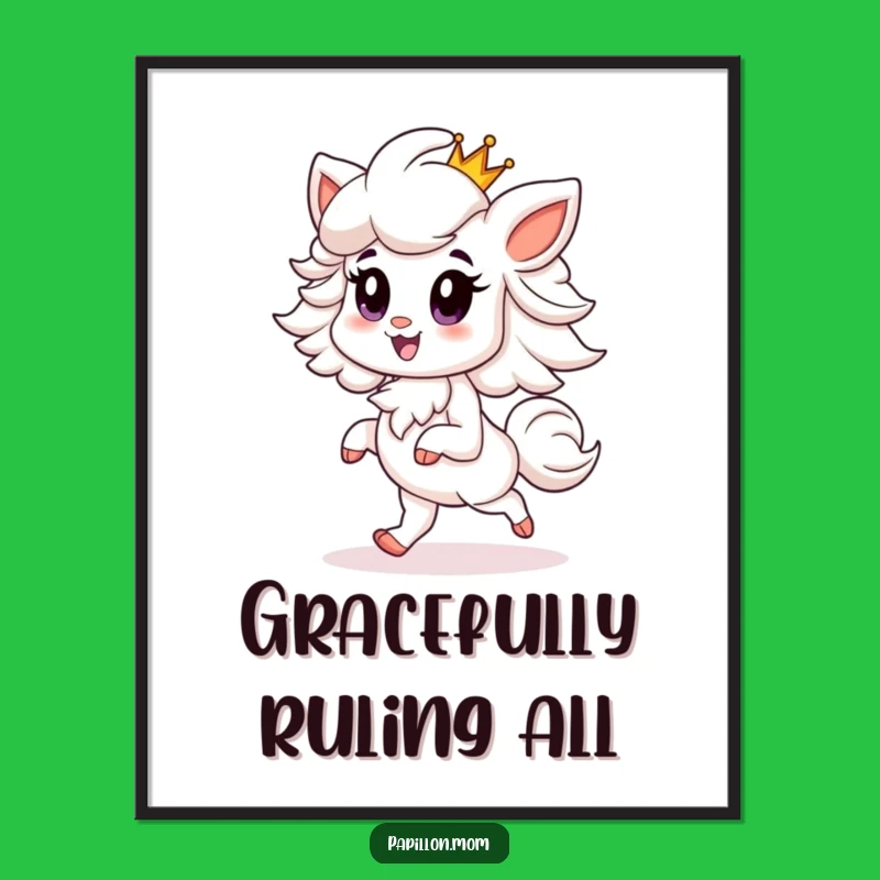 Funny Papillon Digital Art: Regal Dog with Crown Wall Decor, Instant Funny Gift