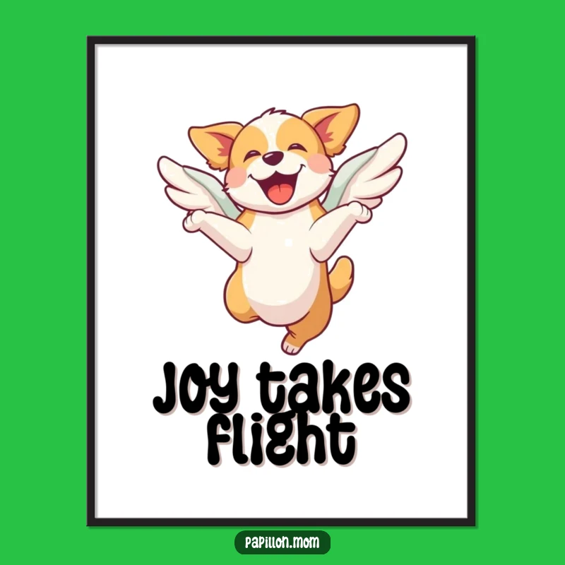 Funny Joyful Dog Digital Print: Leaping With Wings Art, Elegant Funny Gift!