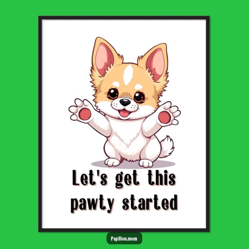 Funny Kawaii Papillon Dog Art Print: Playful Pup Instant Decor Gift!