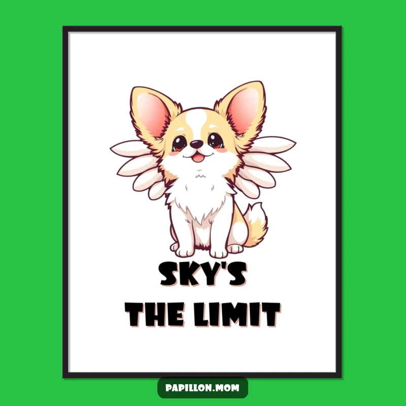 Funny Kawaii Papillon Dog Digital Art: Winged Joy, Instant Gift!