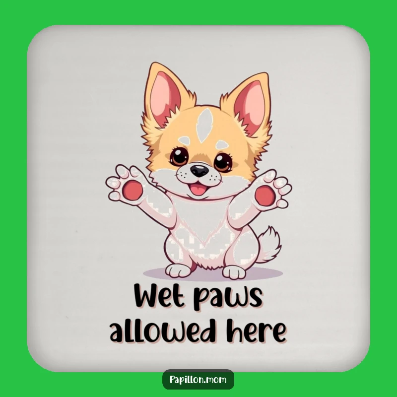 Funny Kawaii Papillon Dog Coaster: Playful Pup Surface Protector Gift!