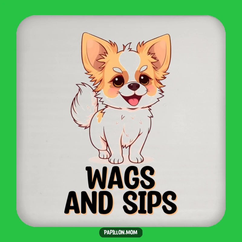 Funny Papillon Dog Tail Wag Coaster - Protect Surfaces With Canine Happiness