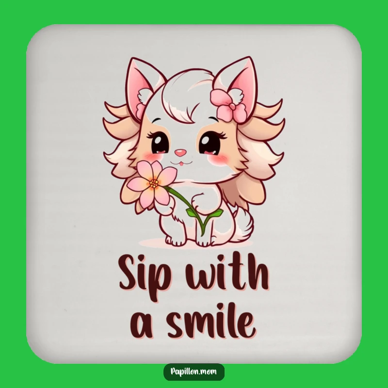 Funny Papillon Lady Coaster: Flower Offering – Protect Surfaces Sweetly!