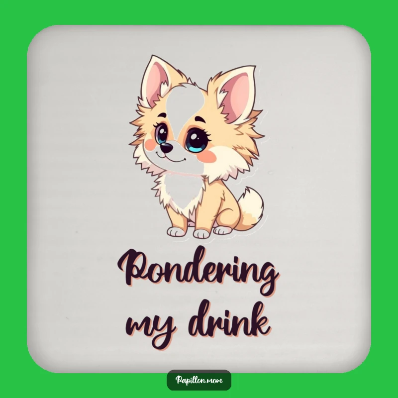Funny Papillon Lady Coaster: Inquisitive Tilt – Protect Surfaces Thoughtfully!
