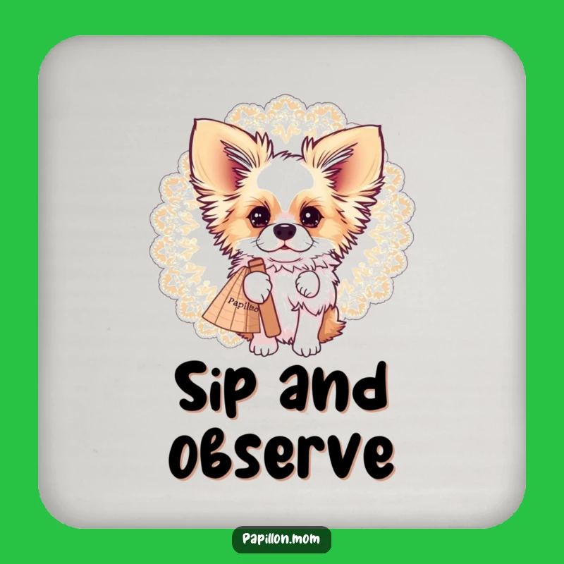 Funny Papillon Fan Peek Coaster Set: Protect Surfaces with Chic Humor!