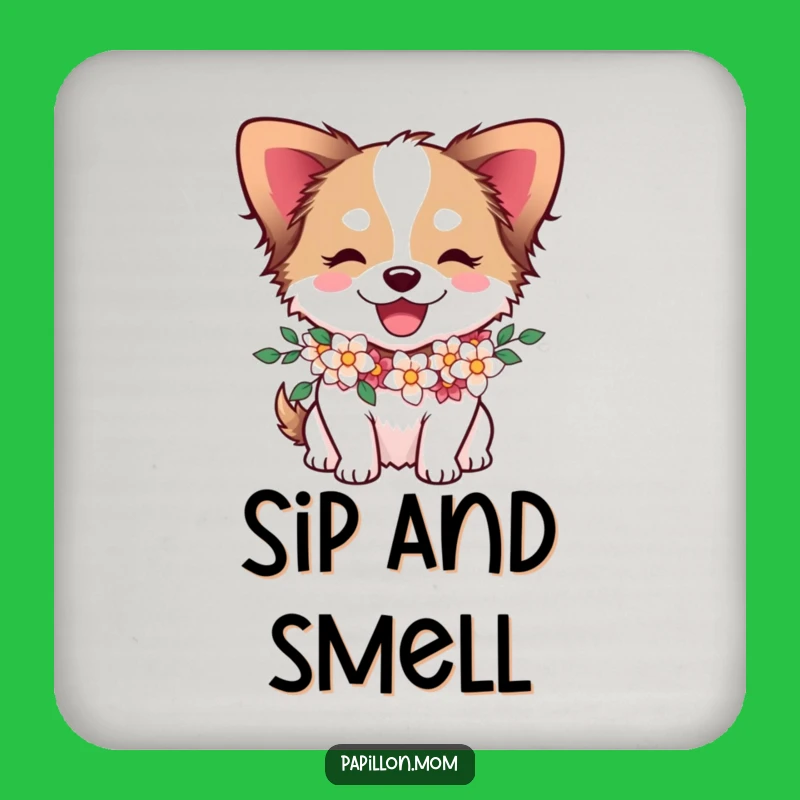 Funny Papillon Dog Flower Garland Coaster - Protect Surfaces with Joy!