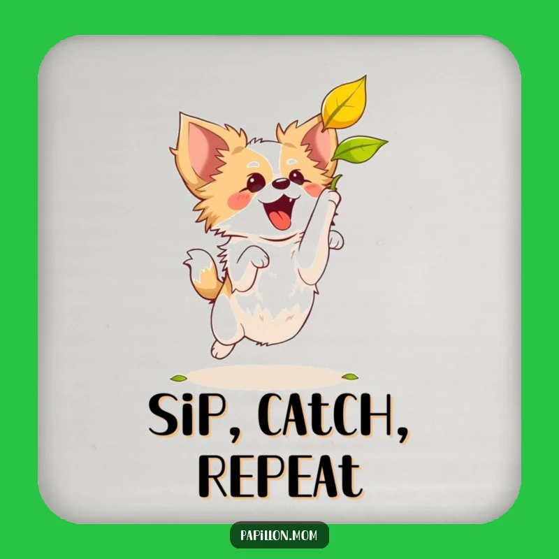 Funny Papillon Dog Leaf Catching Coaster Set: Protect Surfaces with Humor!