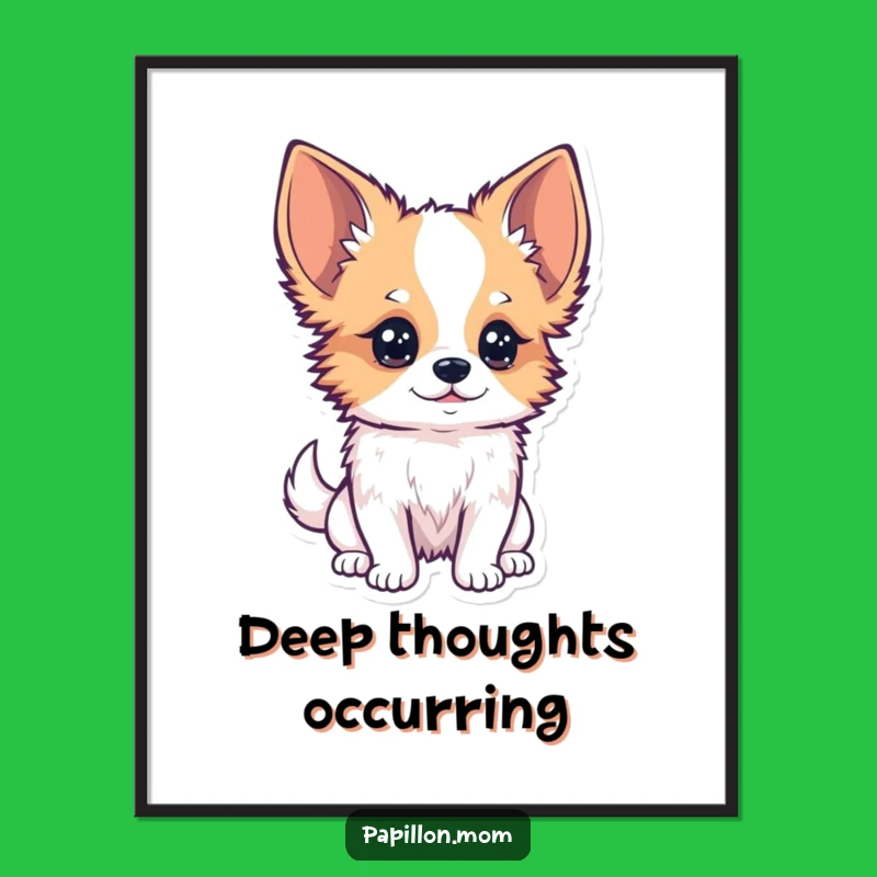 Funny Kawaii Papillon Dog Poster: Curious Gaze Art, Thoughtful Decor!