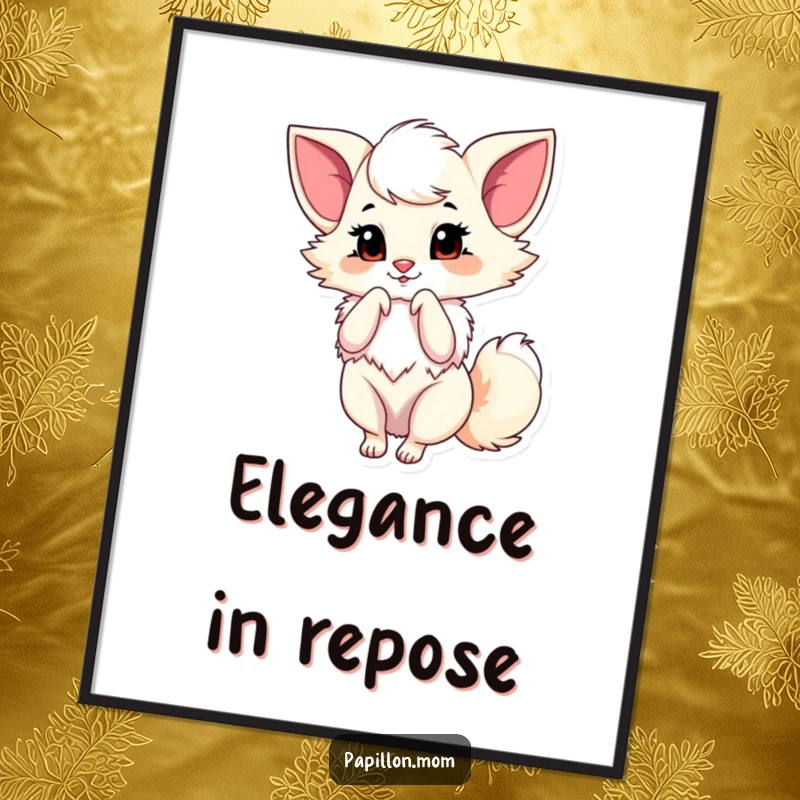 Funny Papillon Poster featuring a lady dog doing a graceful little bow, perfect for adding elegant humor to wall decor.