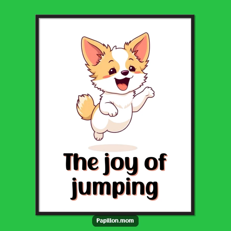 Funny Papillon Graceful Leap Poster - Energetic Dog Wall Art